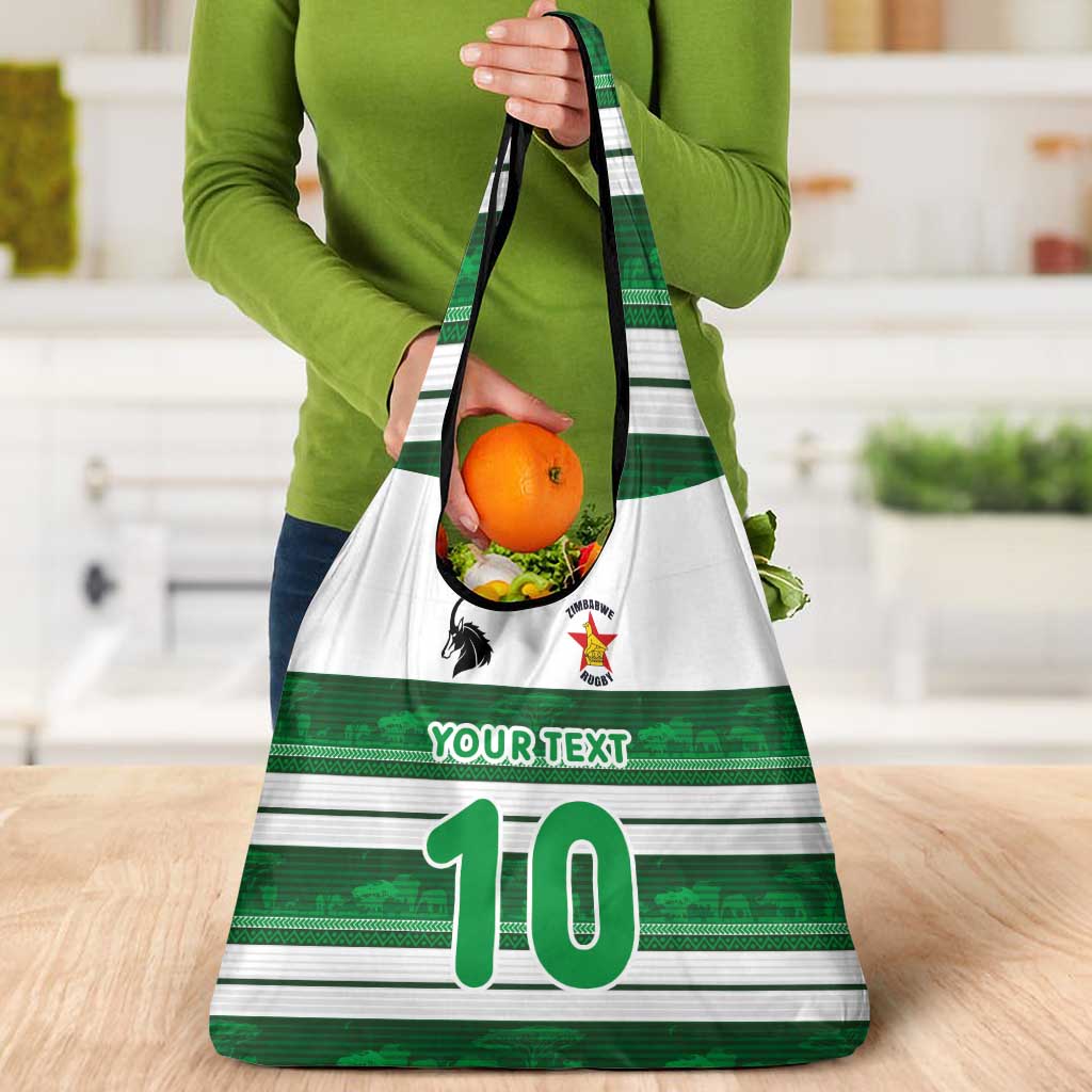 Custom Zimbabwe Rugby Grocery Bag African Heritage Stripes Style - Wonder Print Shop