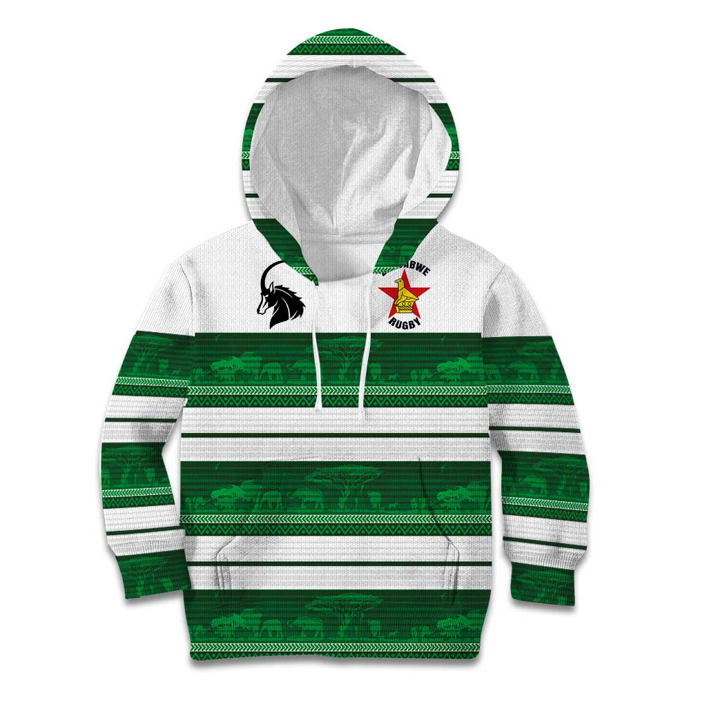 Custom Zimbabwe Rugby Kid Hoodie African Heritage Stripes Style - Wonder Print Shop