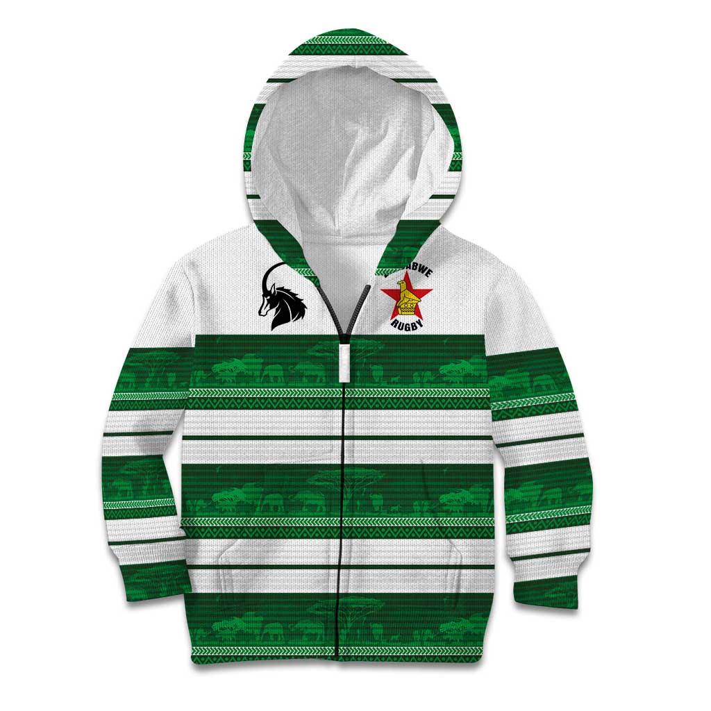 Custom Zimbabwe Rugby Kid Hoodie African Heritage Stripes Style - Wonder Print Shop