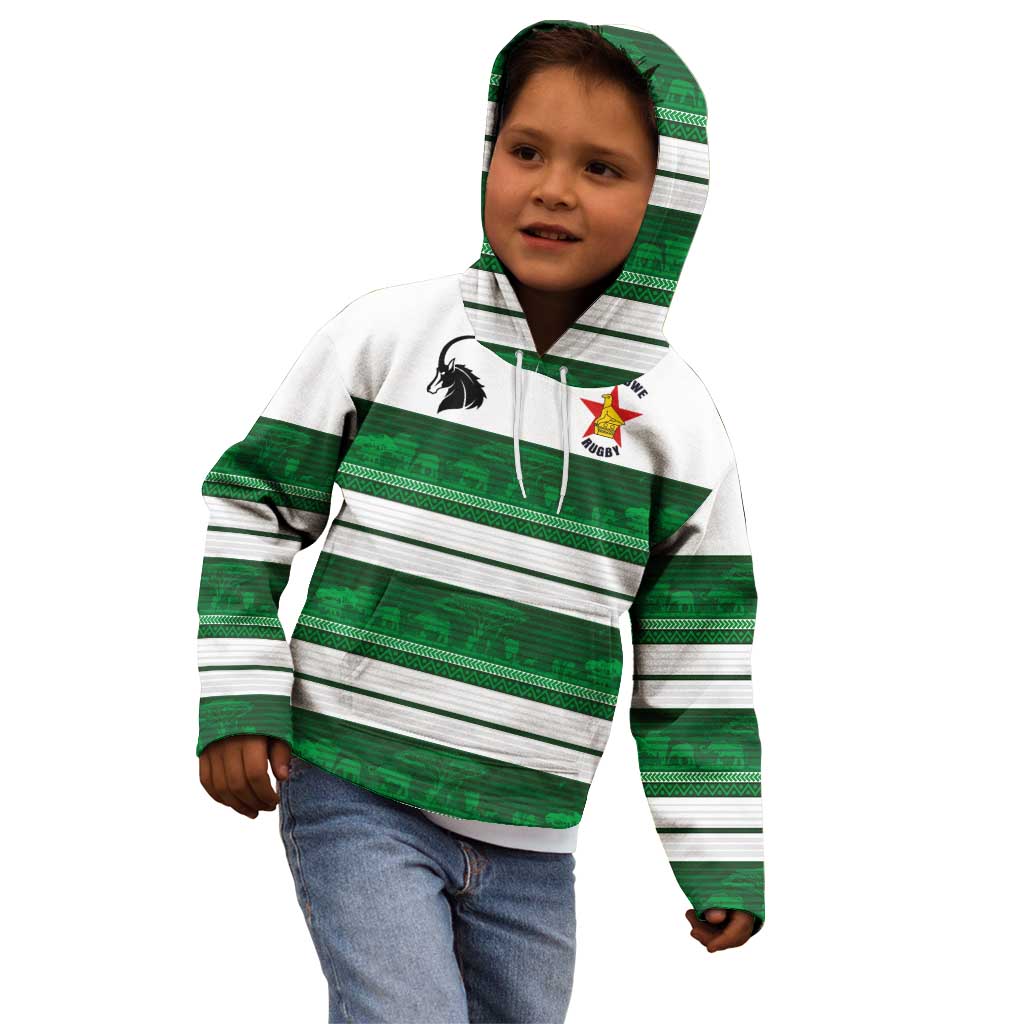 Custom Zimbabwe Rugby Kid Hoodie African Heritage Stripes Style - Wonder Print Shop