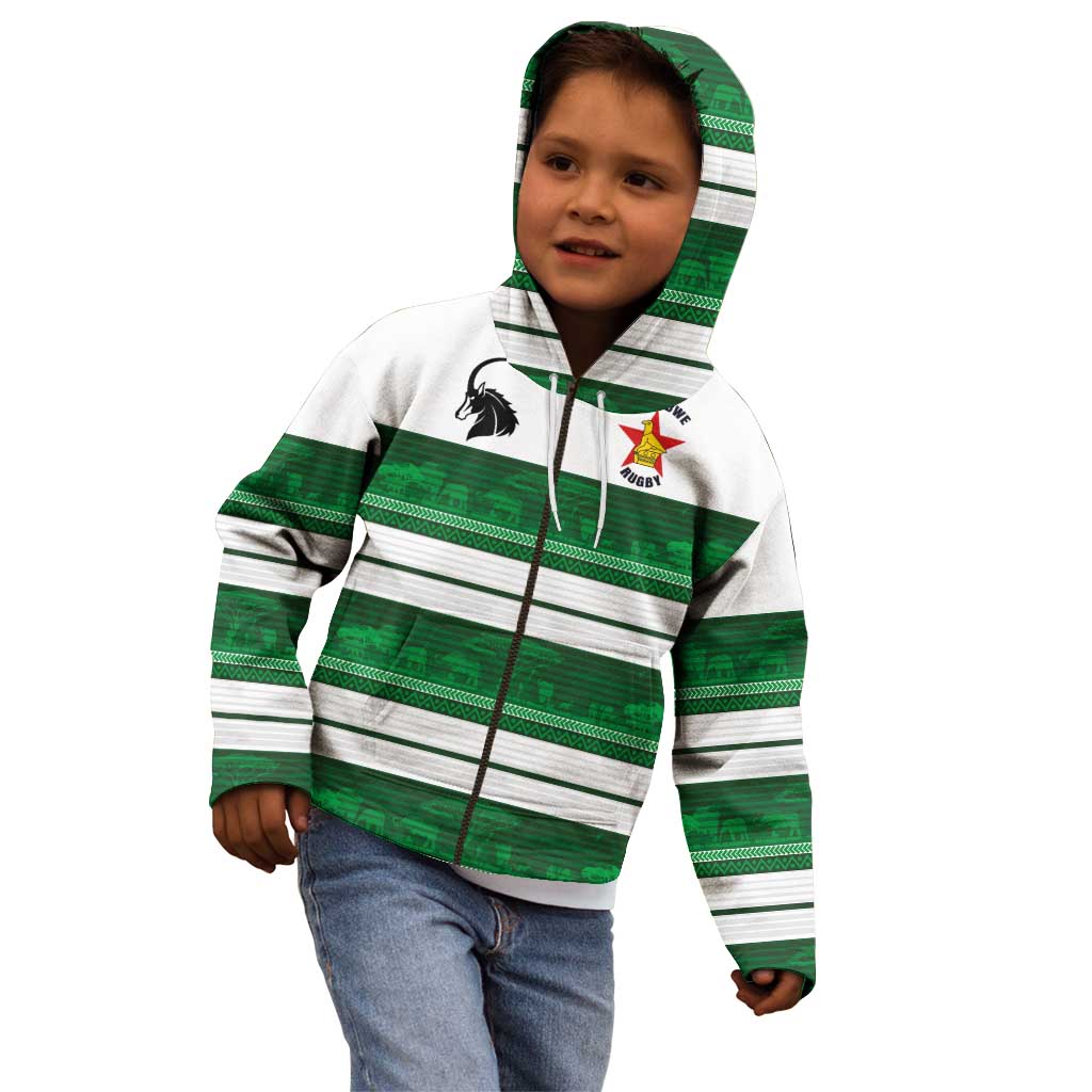 Custom Zimbabwe Rugby Kid Hoodie African Heritage Stripes Style - Wonder Print Shop