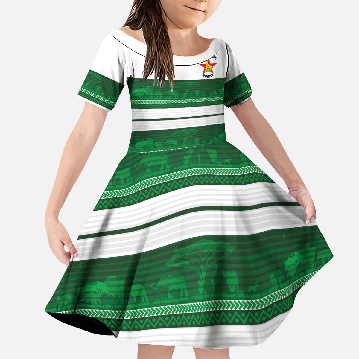 Custom Zimbabwe Rugby Kid Short Sleeve Dress African Heritage Stripes Style - Wonder Print Shop