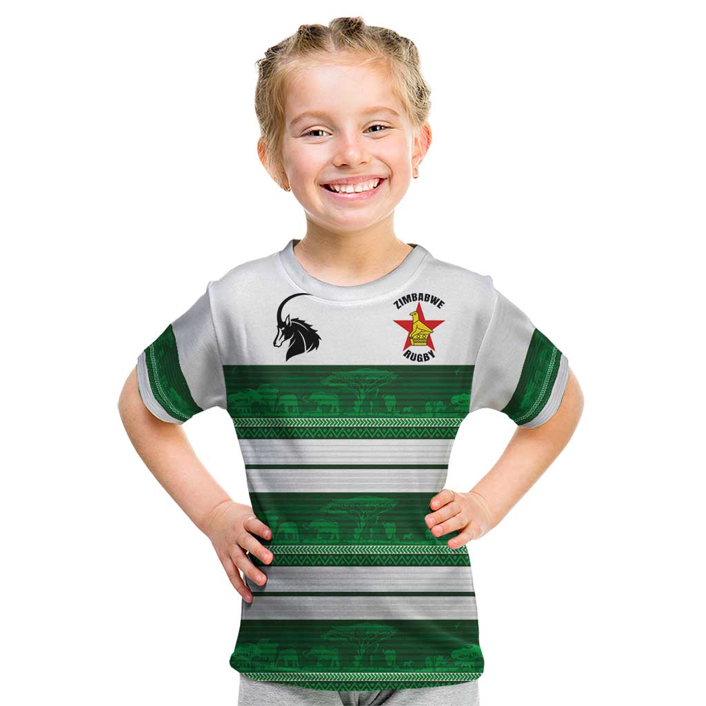 Custom Zimbabwe Rugby Kid T Shirt African Heritage Stripes Style - Wonder Print Shop