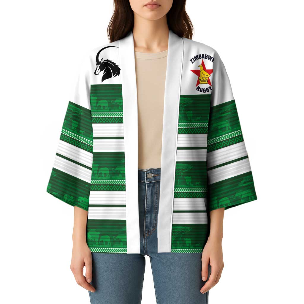 Custom Zimbabwe Rugby Kimono African Heritage Stripes Style - Wonder Print Shop