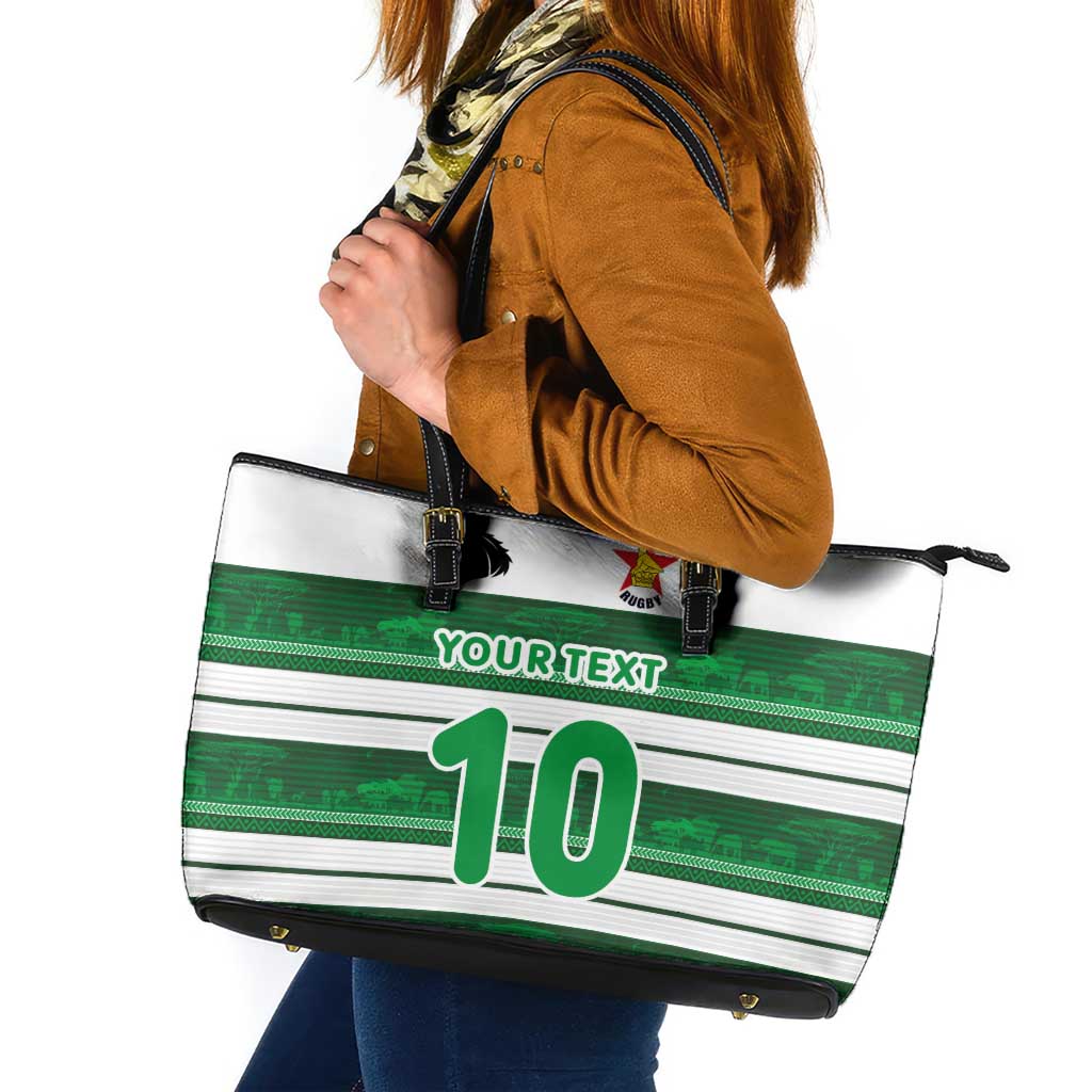 Custom Zimbabwe Rugby Leather Tote Bag African Heritage Stripes Style - Wonder Print Shop