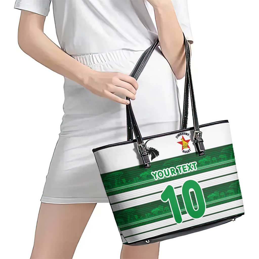 Custom Zimbabwe Rugby Leather Tote Bag African Heritage Stripes Style - Wonder Print Shop