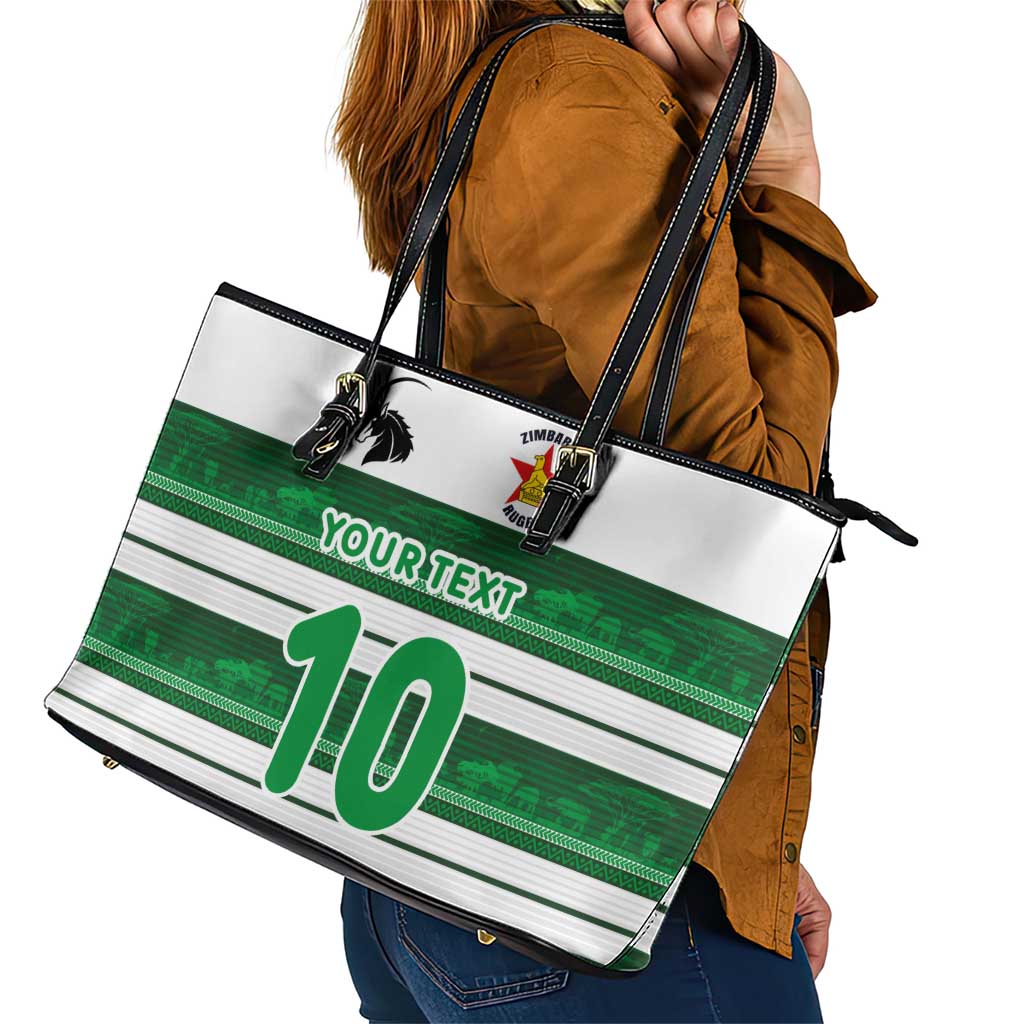 Custom Zimbabwe Rugby Leather Tote Bag African Heritage Stripes Style - Wonder Print Shop
