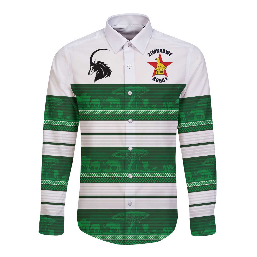 Custom Zimbabwe Rugby Long Sleeve Button Shirt African Heritage Stripes Style - Wonder Print Shop