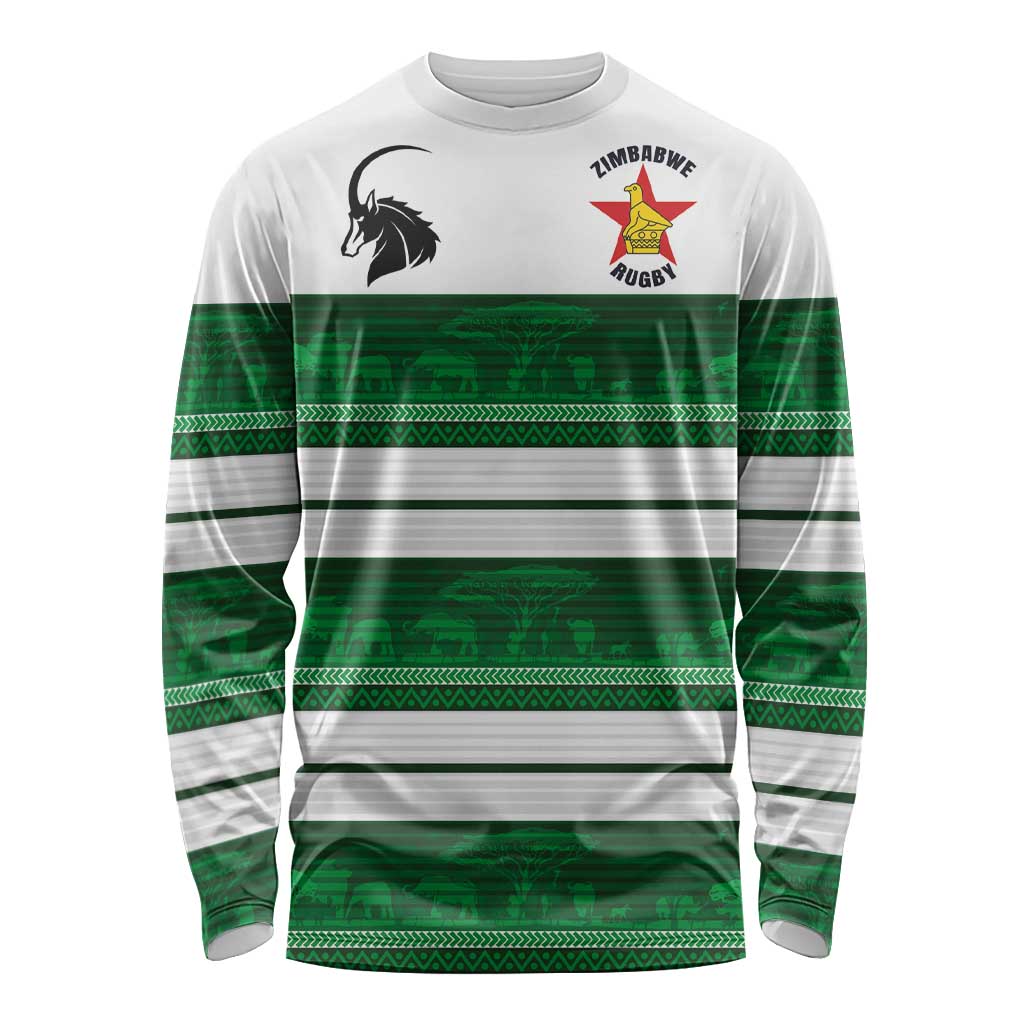 Custom Zimbabwe Rugby Long Sleeve Shirt African Heritage Stripes Style - Wonder Print Shop