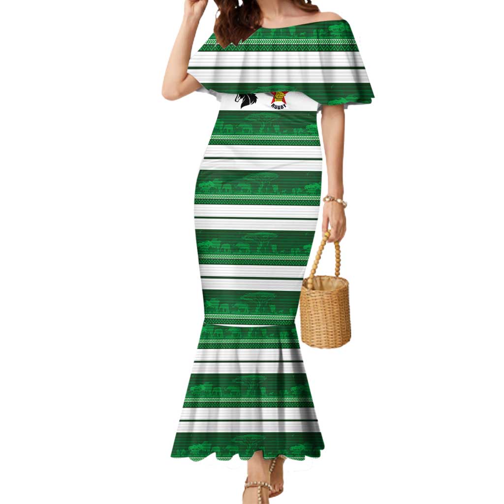 Custom Zimbabwe Rugby Mermaid Dress African Heritage Stripes Style - Wonder Print Shop