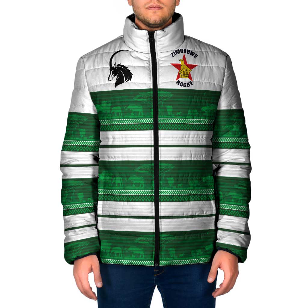 Custom Zimbabwe Rugby Padded Jacket African Heritage Stripes Style - Wonder Print Shop
