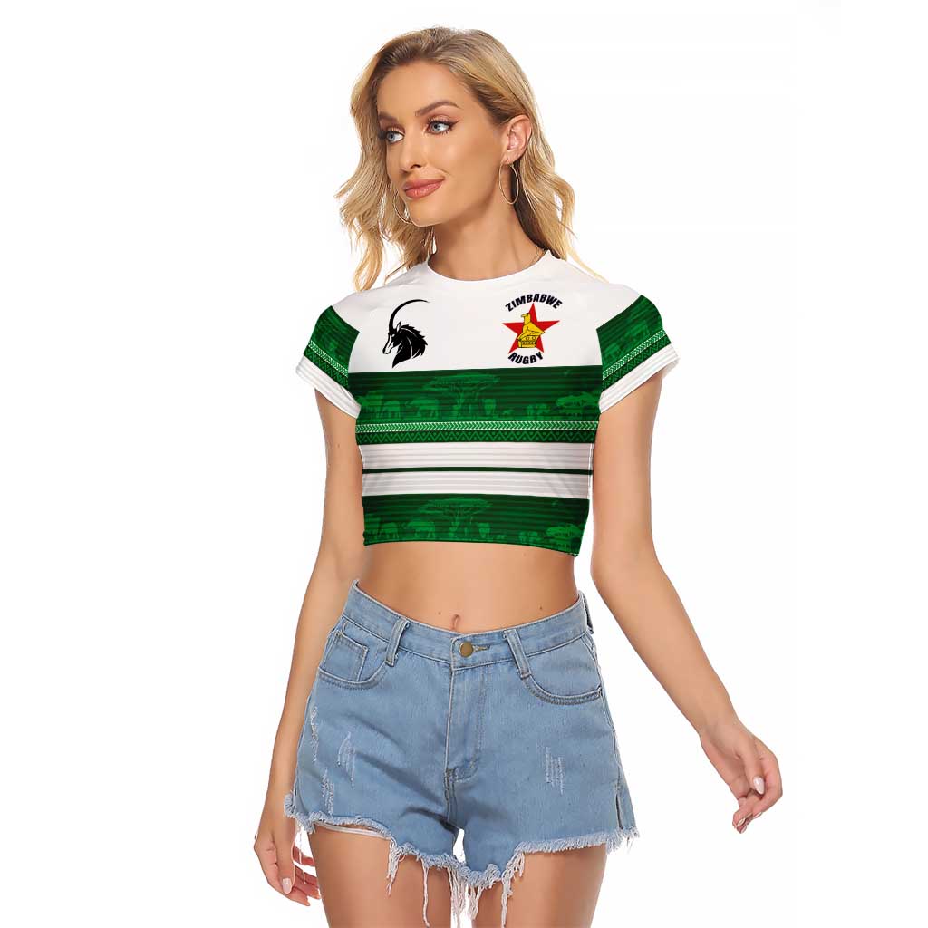 Custom Zimbabwe Rugby Raglan Cropped T Shirt African Heritage Stripes Style - Wonder Print Shop