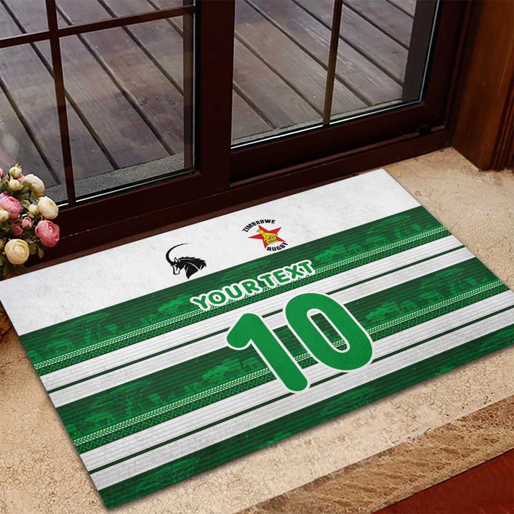 Custom Zimbabwe Rugby Rubber Doormat African Heritage Stripes Style - Wonder Print Shop