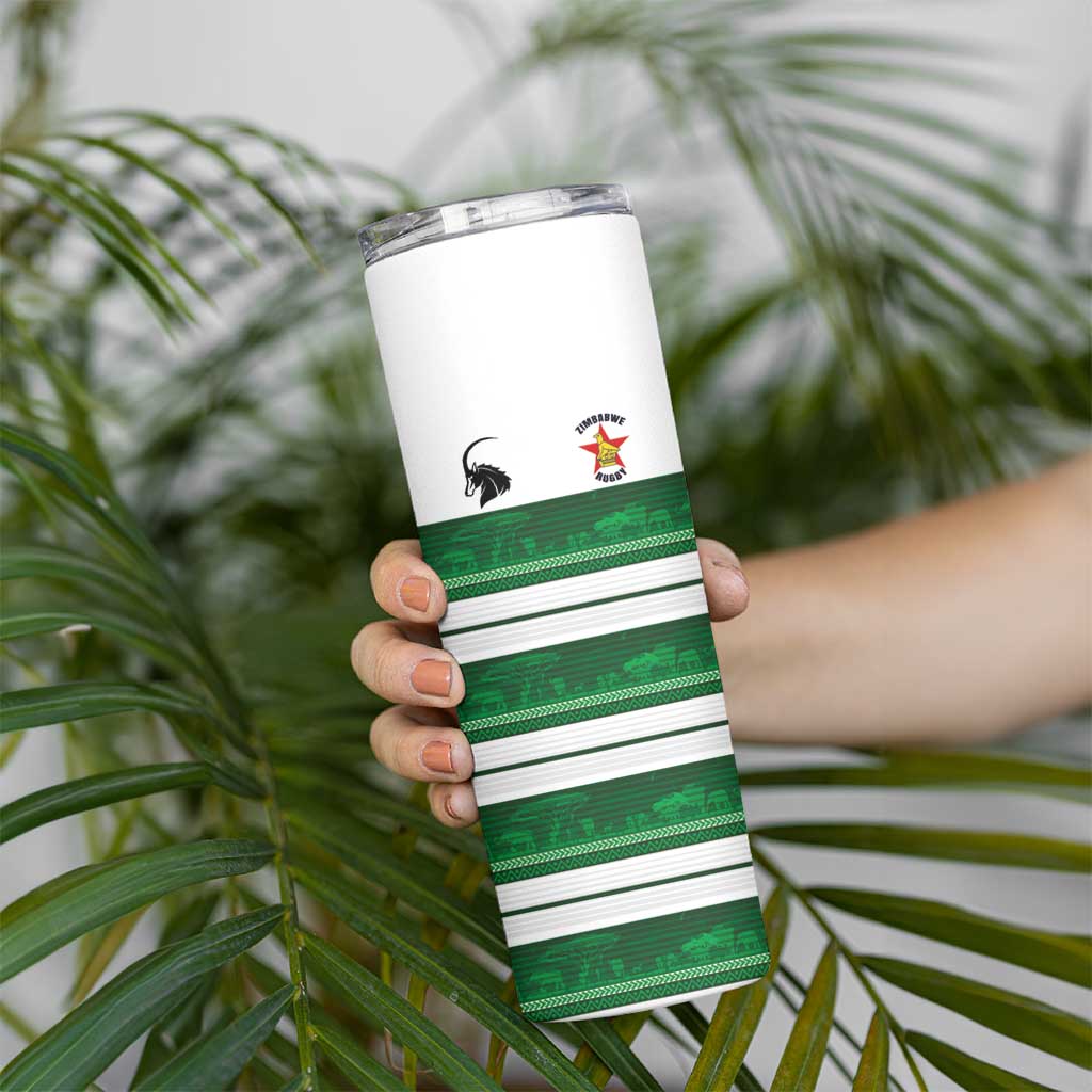 Custom Zimbabwe Rugby Skinny Tumbler African Heritage Stripes Style - Wonder Print Shop