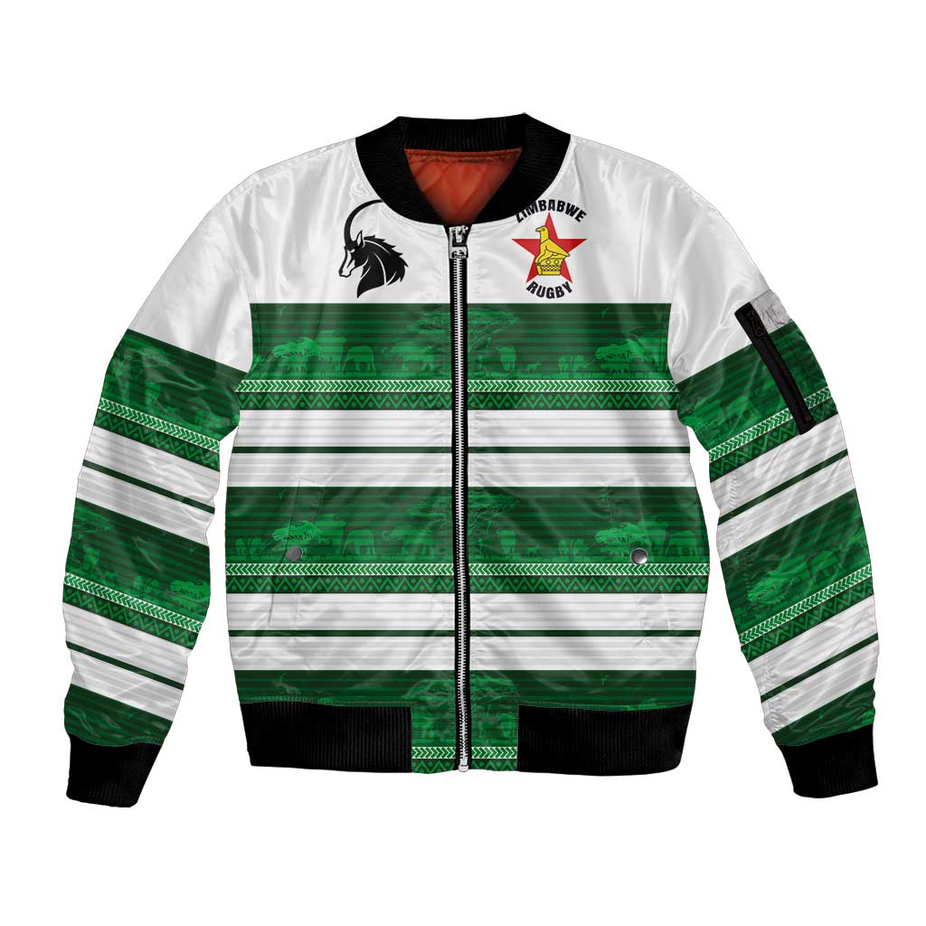 Custom Zimbabwe Rugby Sleeve Zip Bomber Jacket African Heritage Stripes Style - Wonder Print Shop