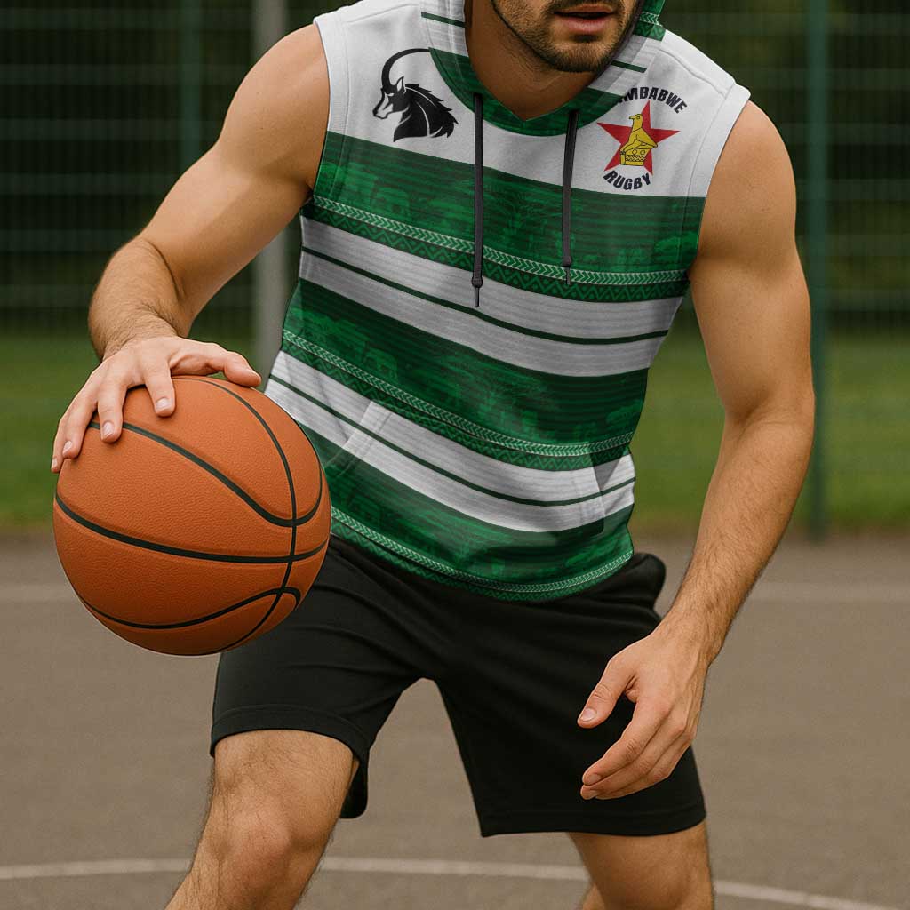 Custom Zimbabwe Rugby Sleeveless Hoodie African Heritage Stripes Style - Wonder Print Shop