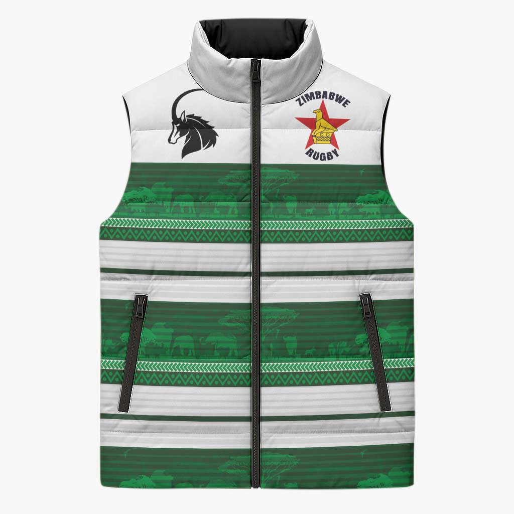 Custom Zimbabwe Rugby Sleeveless Puffer Jacket African Heritage Stripes Style - Wonder Print Shop