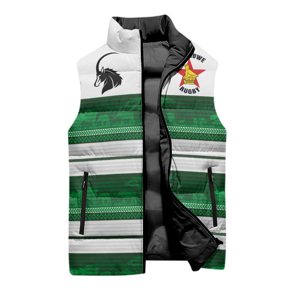 Custom Zimbabwe Rugby Sleeveless Puffer Jacket African Heritage Stripes Style - Wonder Print Shop