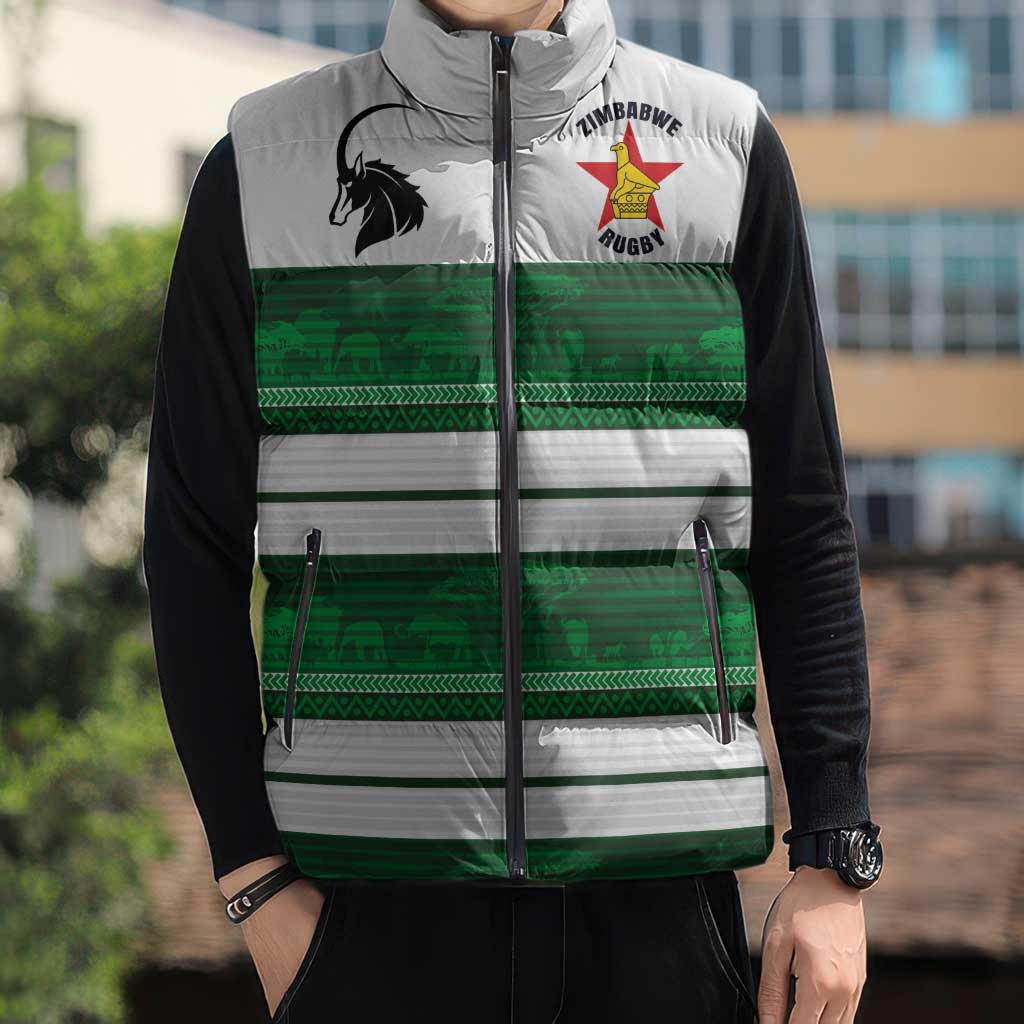 Custom Zimbabwe Rugby Sleeveless Puffer Jacket African Heritage Stripes Style - Wonder Print Shop