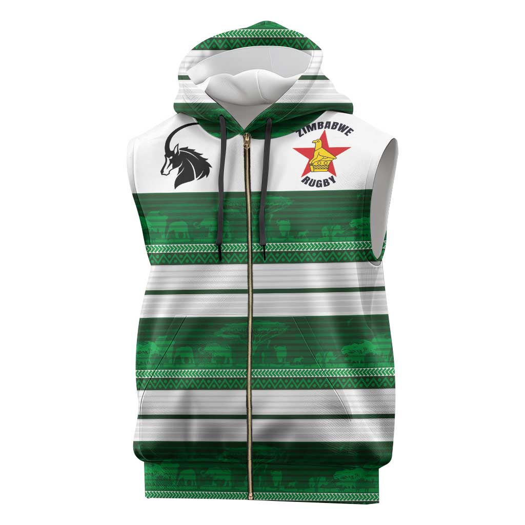 Custom Zimbabwe Rugby Sleeveless Zip Hoodie African Heritage Stripes Style - Wonder Print Shop