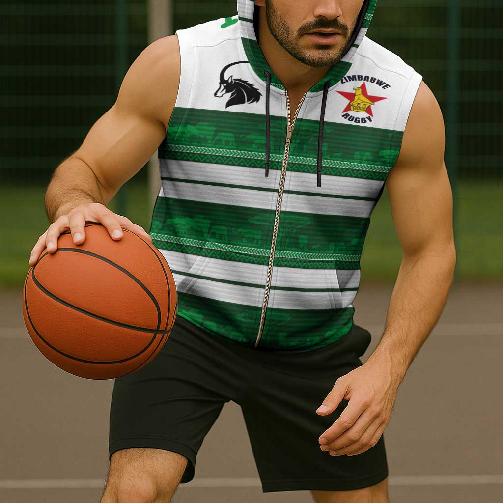 Custom Zimbabwe Rugby Sleeveless Zip Hoodie African Heritage Stripes Style - Wonder Print Shop