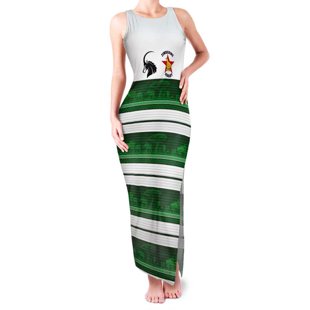 Custom Zimbabwe Rugby Tank Maxi Dress African Heritage Stripes Style - Wonder Print Shop
