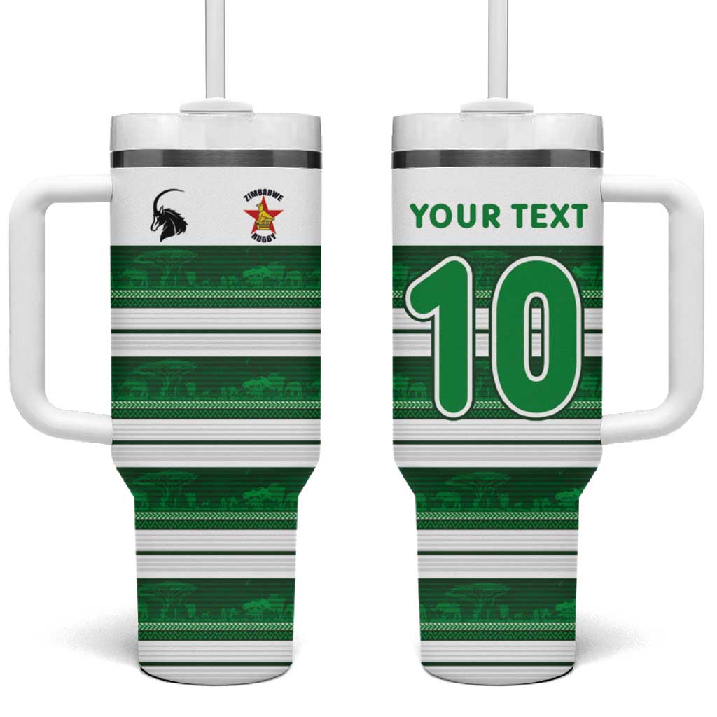 Custom Zimbabwe Rugby Tumbler With Handle African Heritage Stripes Style - Wonder Print Shop