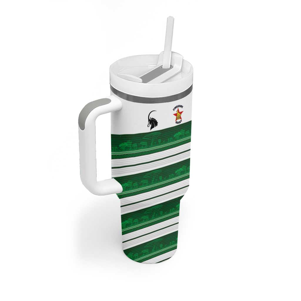 Custom Zimbabwe Rugby Tumbler With Handle African Heritage Stripes Style - Wonder Print Shop