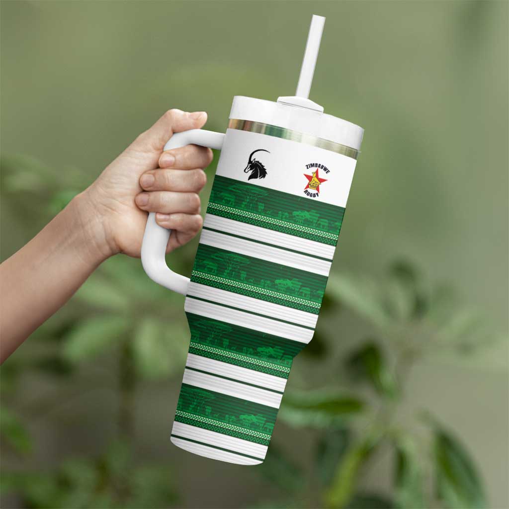 Custom Zimbabwe Rugby Tumbler With Handle African Heritage Stripes Style - Wonder Print Shop
