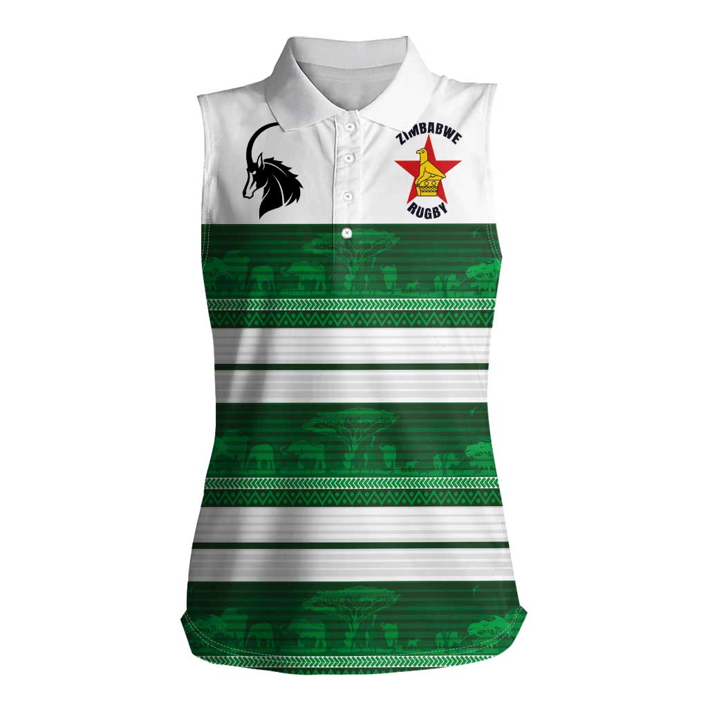 Custom Zimbabwe Rugby Women Sleeveless Polo Shirt African Heritage Stripes Style - Wonder Print Shop