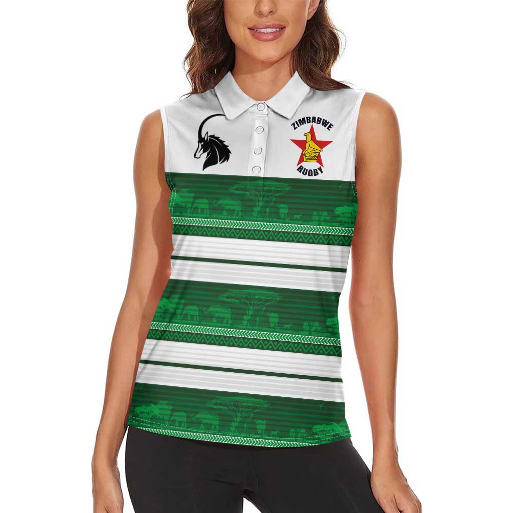 Custom Zimbabwe Rugby Women Sleeveless Polo Shirt African Heritage Stripes Style - Wonder Print Shop