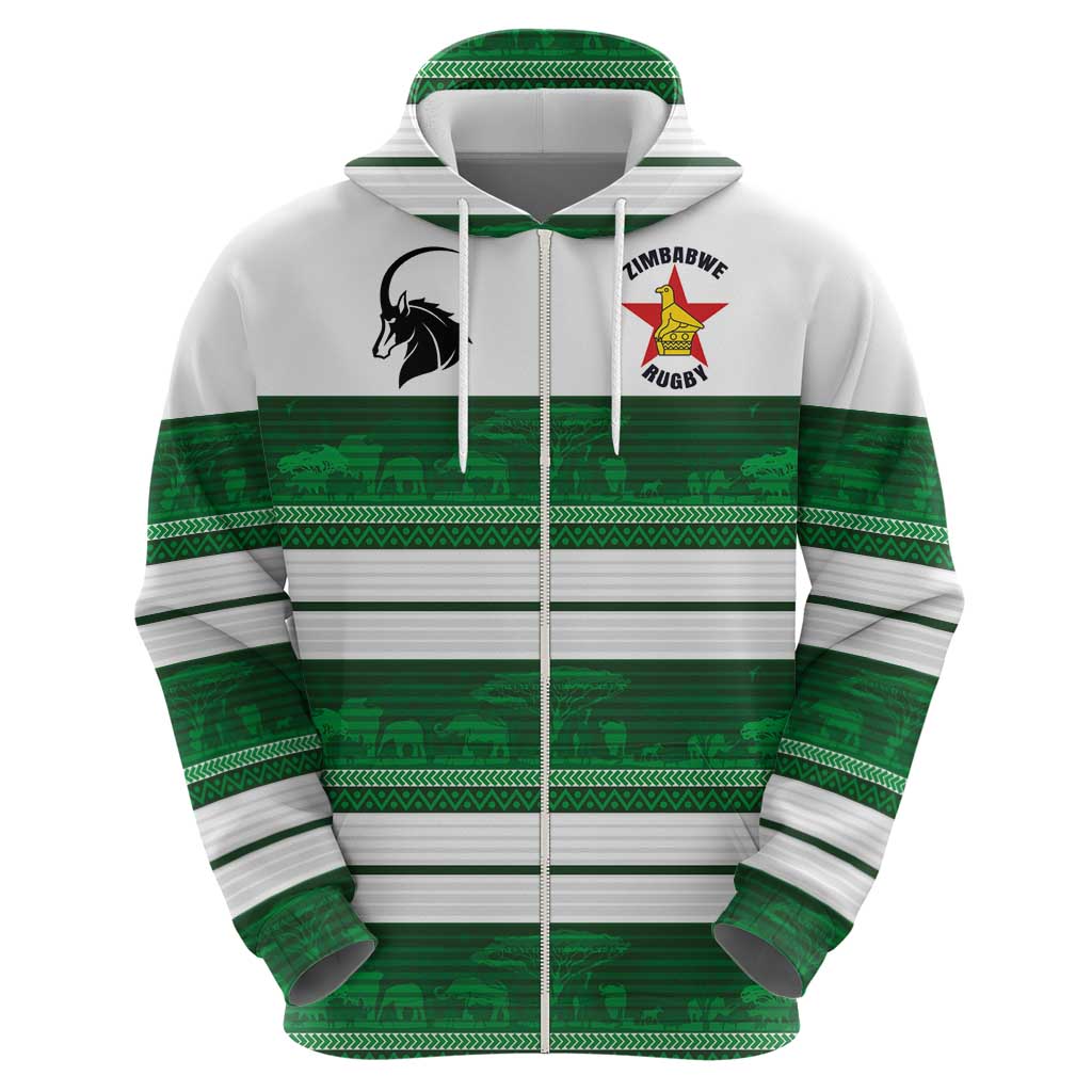 Custom Zimbabwe Rugby Zip Hoodie African Heritage Stripes Style - Wonder Print Shop