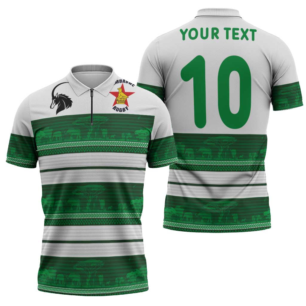Custom Zimbabwe Rugby Zipper Polo Shirt African Heritage Stripes Style - Wonder Print Shop