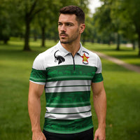 Custom Zimbabwe Rugby Zipper Polo Shirt African Heritage Stripes Style - Wonder Print Shop