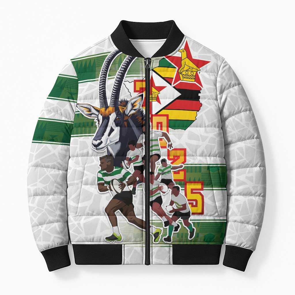Custom Zimbabwe Rugby The Champions 2025 Bomber Puffer Jacket Warriors Sable Antelope - Wonder Print Shop