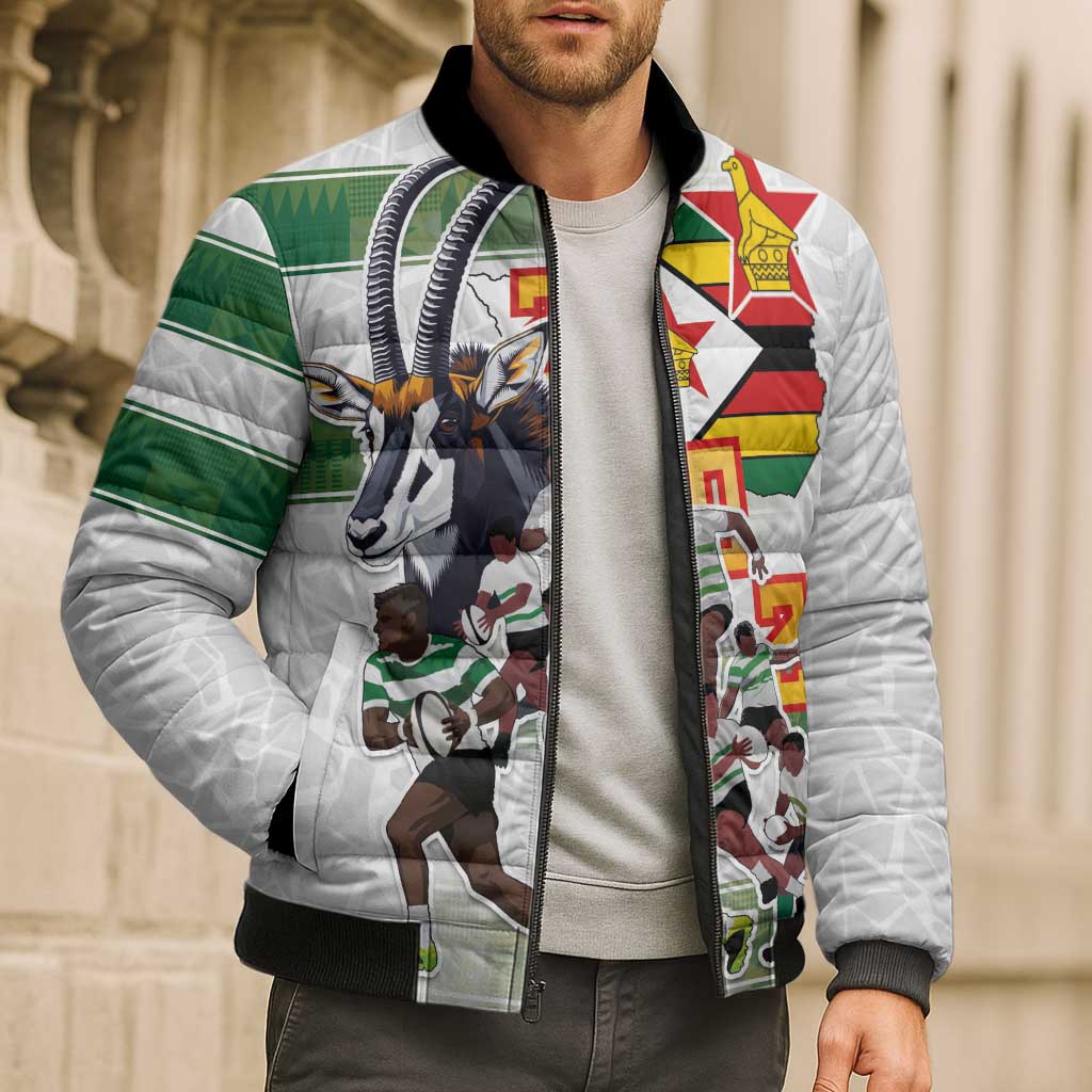 Custom Zimbabwe Rugby The Champions 2025 Bomber Puffer Jacket Warriors Sable Antelope - Wonder Print Shop