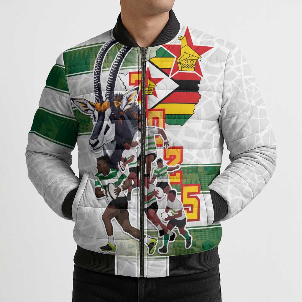 Custom Zimbabwe Rugby The Champions 2025 Bomber Puffer Jacket Warriors Sable Antelope - Wonder Print Shop