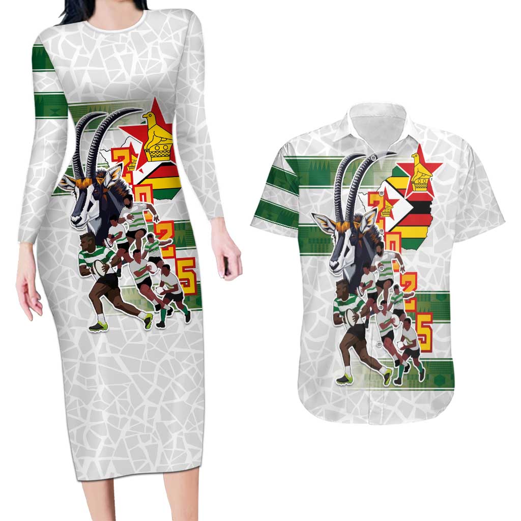 Custom Zimbabwe Rugby The Champions 2025 Couples Matching Long Sleeve Bodycon Dress and Hawaiian Shirt Warriors Sable Antelope - Wonder Print Shop