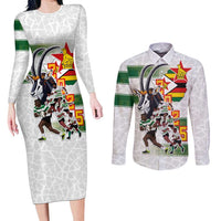 Custom Zimbabwe Rugby The Champions 2025 Couples Matching Long Sleeve Bodycon Dress and Long Sleeve Button Shirt Warriors Sable Antelope - Wonder Print Shop