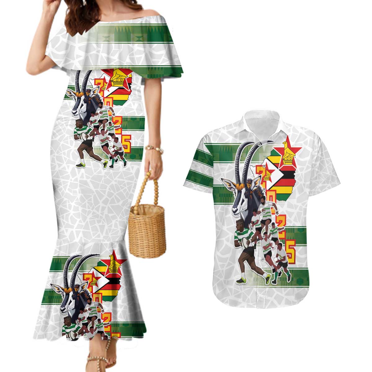 Custom Zimbabwe Rugby The Champions 2025 Couples Matching Mermaid Dress and Hawaiian Shirt Warriors Sable Antelope - Wonder Print Shop