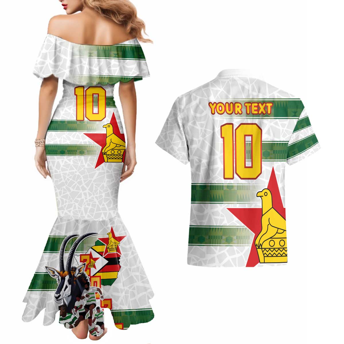 Custom Zimbabwe Rugby The Champions 2025 Couples Matching Mermaid Dress and Hawaiian Shirt Warriors Sable Antelope - Wonder Print Shop