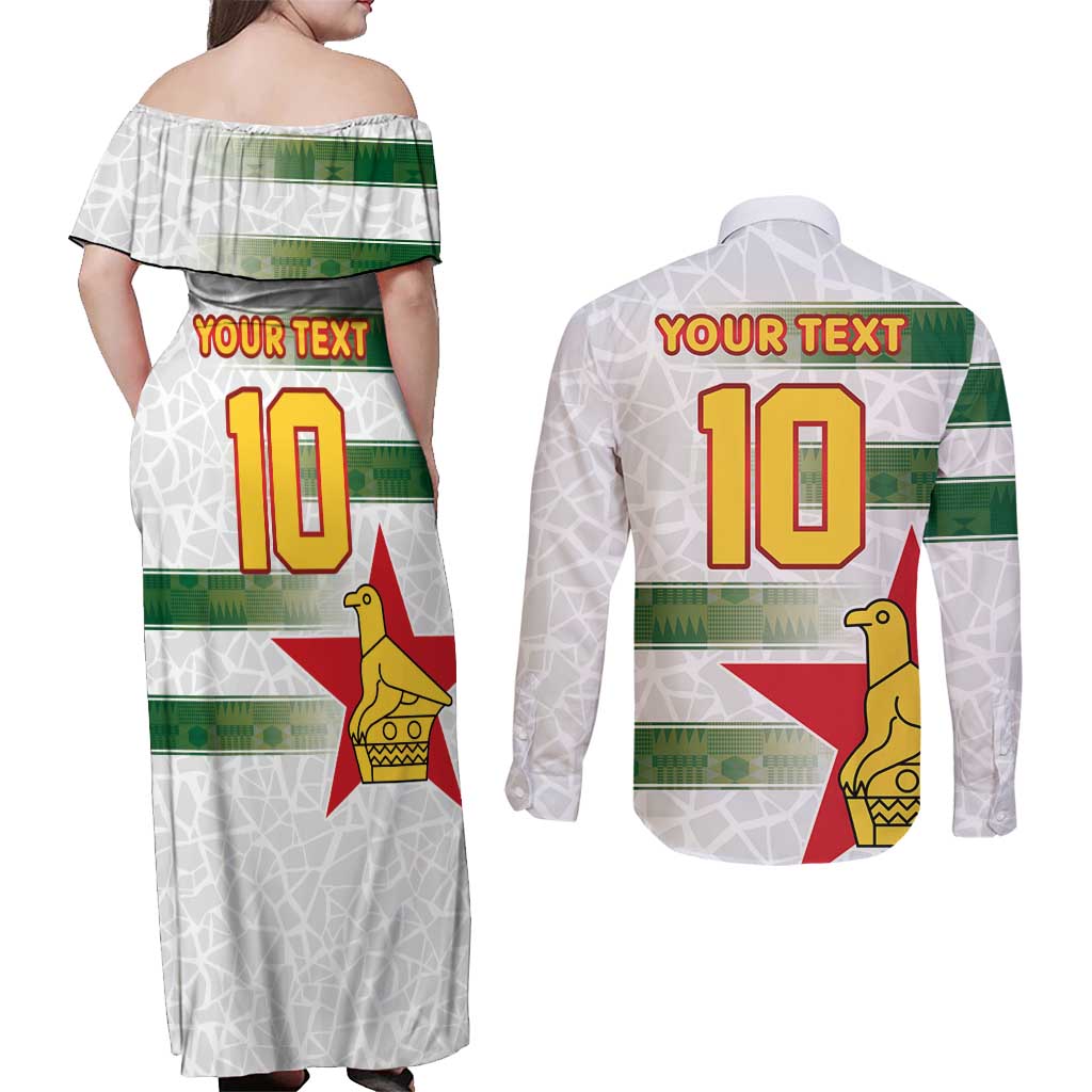 Custom Zimbabwe Rugby The Champions 2025 Couples Matching Off Shoulder Maxi Dress and Long Sleeve Button Shirt Warriors Sable Antelope - Wonder Print Shop