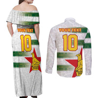 Custom Zimbabwe Rugby The Champions 2025 Couples Matching Off Shoulder Maxi Dress and Long Sleeve Button Shirt Warriors Sable Antelope - Wonder Print Shop