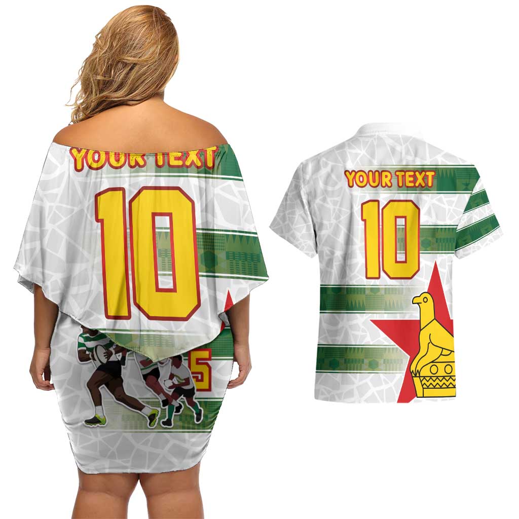 Custom Zimbabwe Rugby The Champions 2025 Couples Matching Off Shoulder Short Dress and Hawaiian Shirt Warriors Sable Antelope - Wonder Print Shop