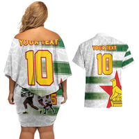 Custom Zimbabwe Rugby The Champions 2025 Couples Matching Off Shoulder Short Dress and Hawaiian Shirt Warriors Sable Antelope - Wonder Print Shop