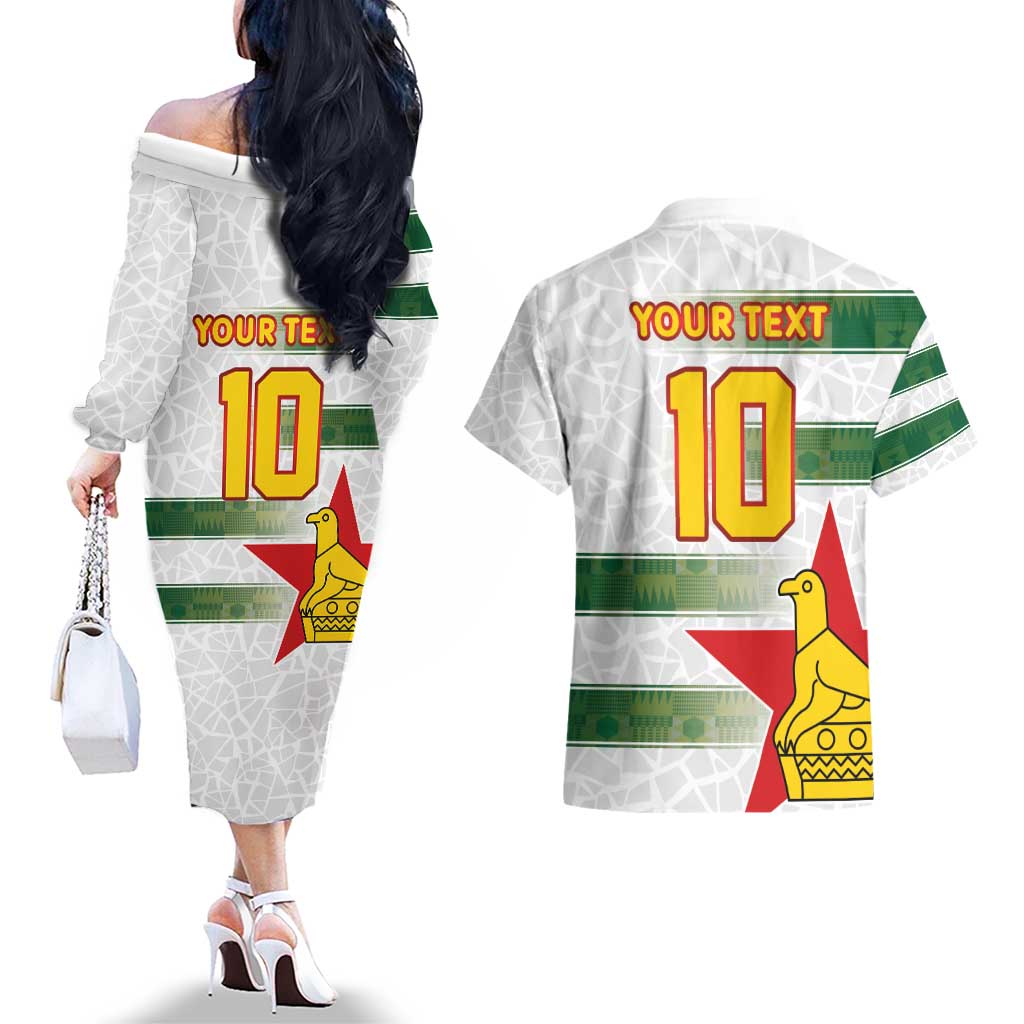 Custom Zimbabwe Rugby The Champions 2025 Couples Matching Off The Shoulder Long Sleeve Dress and Hawaiian Shirt Warriors Sable Antelope - Wonder Print Shop