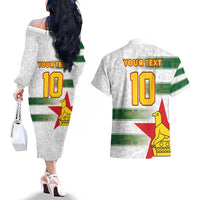 Custom Zimbabwe Rugby The Champions 2025 Couples Matching Off The Shoulder Long Sleeve Dress and Hawaiian Shirt Warriors Sable Antelope - Wonder Print Shop