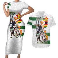 Custom Zimbabwe Rugby The Champions 2025 Couples Matching Short Sleeve Bodycon Dress and Hawaiian Shirt Warriors Sable Antelope - Wonder Print Shop