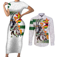 Custom Zimbabwe Rugby The Champions 2025 Couples Matching Short Sleeve Bodycon Dress and Long Sleeve Button Shirt Warriors Sable Antelope - Wonder Print Shop