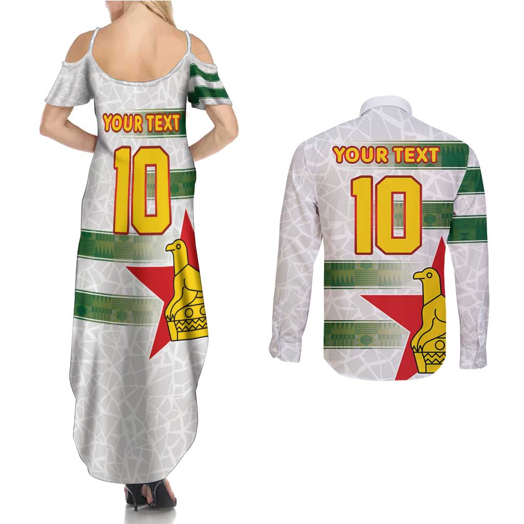 Custom Zimbabwe Rugby The Champions 2025 Couples Matching Summer Maxi Dress and Long Sleeve Button Shirt Warriors Sable Antelope - Wonder Print Shop